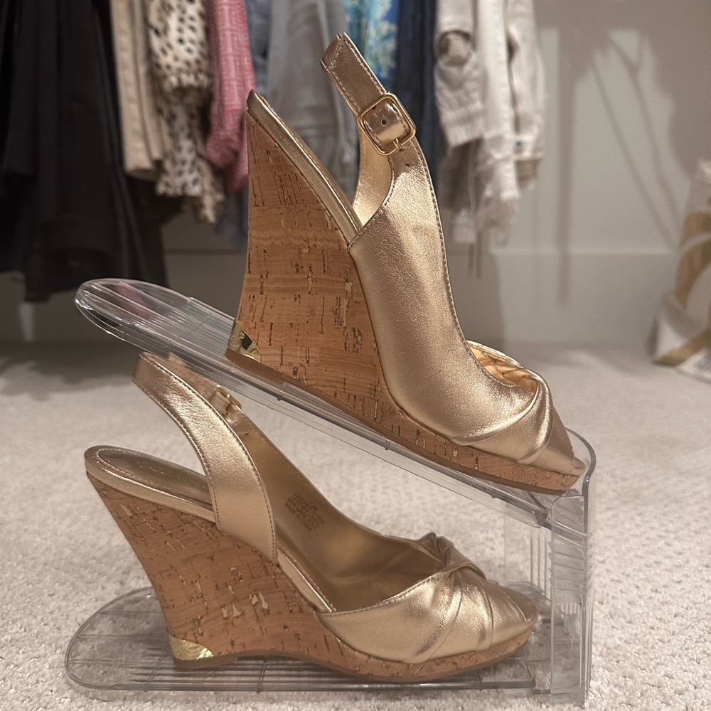 Lily Pulitzer Gold Cork Wedges